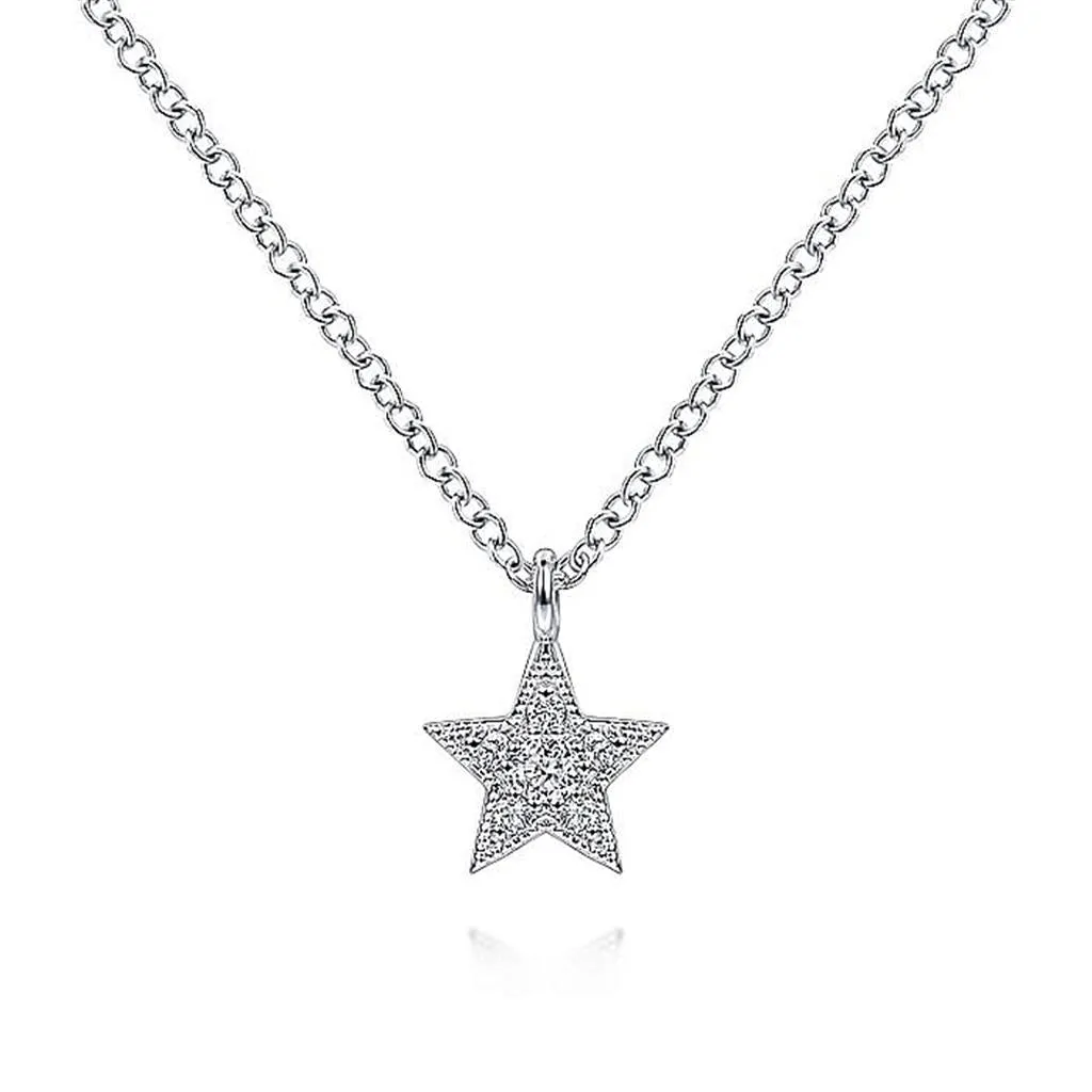 0.06ctw Star Diamond Pendant - 17.5" Necklace, White Gold