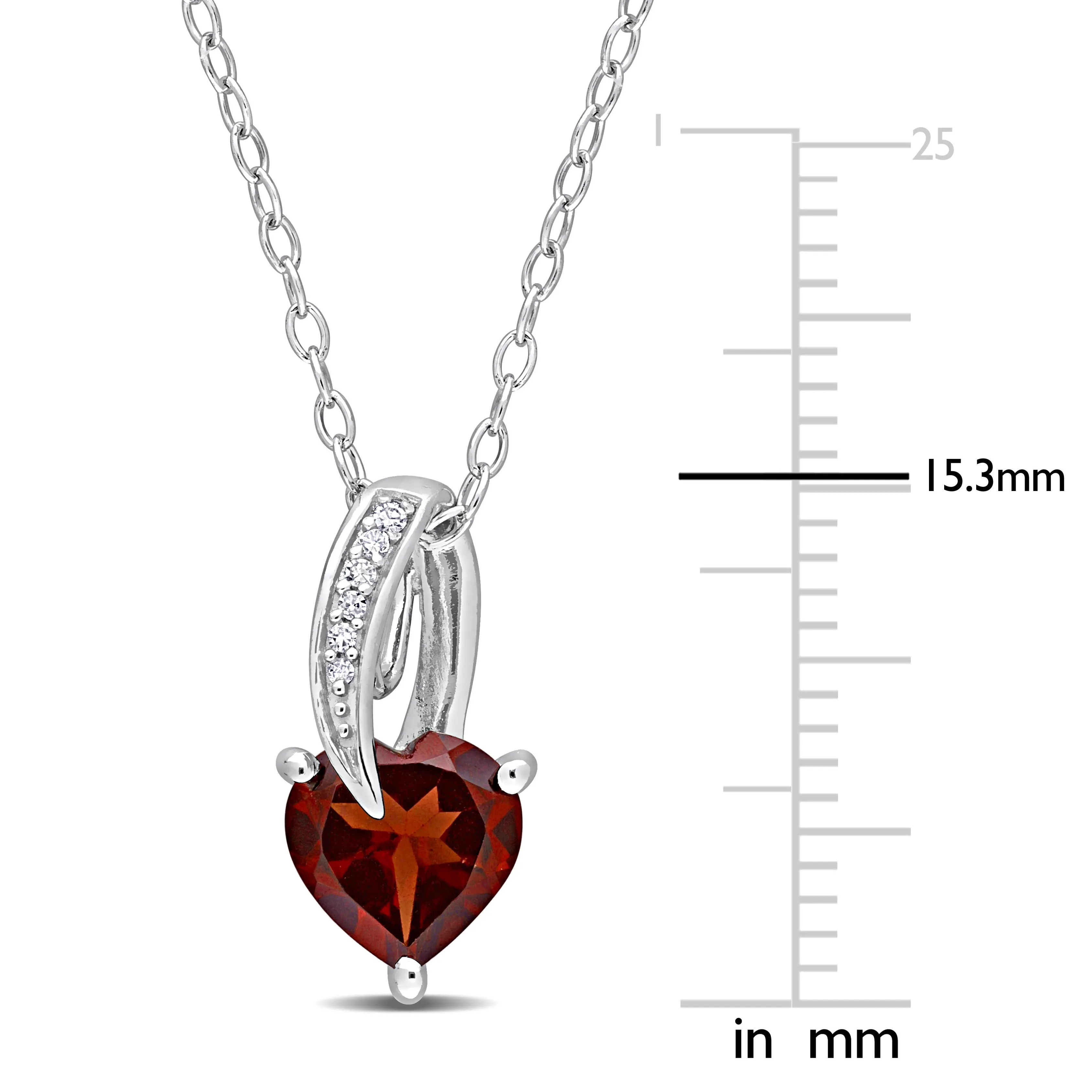 1 3/8 CT TGW Heart Shape Garnet and Diamond Accent Drop Pendant with Chain in Sterling Silver