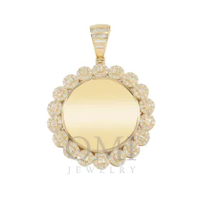 14K GOLD BAGUETTE AND ROUND DIAMOND CIRCLE PICTURE PENDANT 2.62 CT