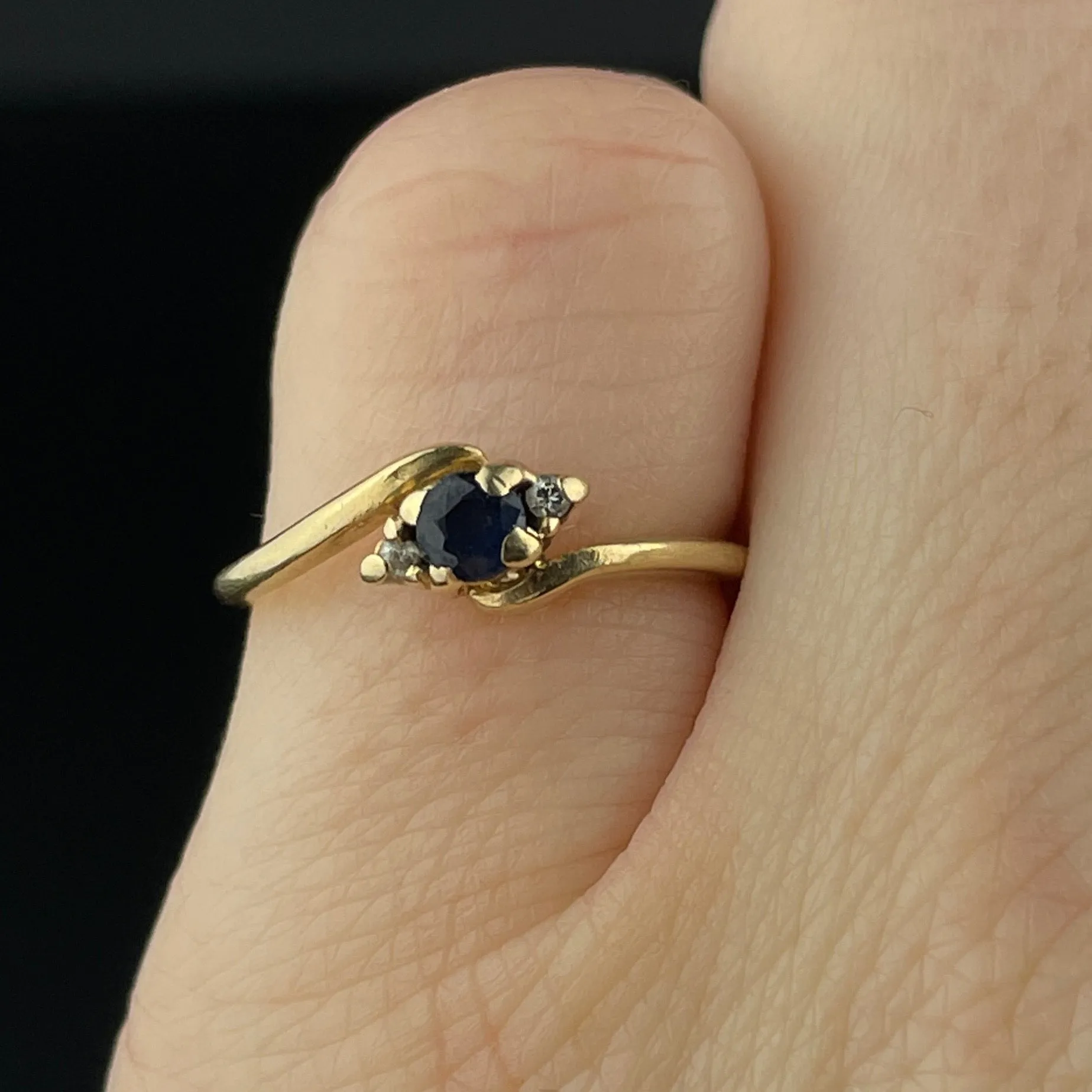 14K Gold Diamond Sapphire Vintage Solitaire Engagement Ring, Sz 4 3/4