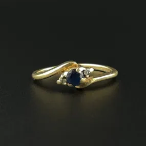 14K Gold Diamond Sapphire Vintage Solitaire Engagement Ring, Sz 4 3/4