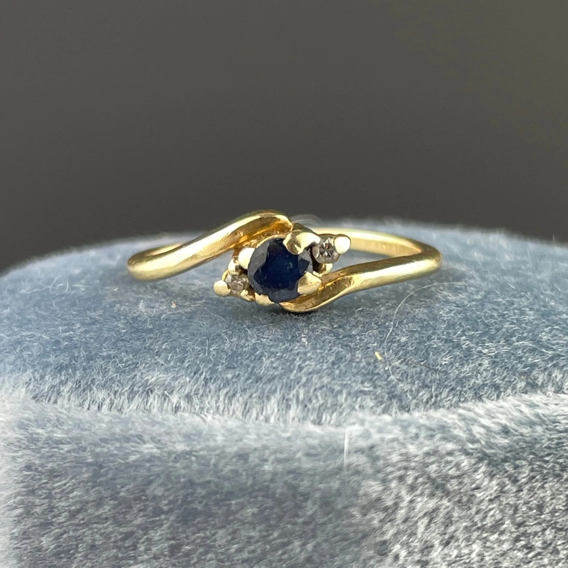 14K Gold Diamond Sapphire Vintage Solitaire Engagement Ring, Sz 4 3/4