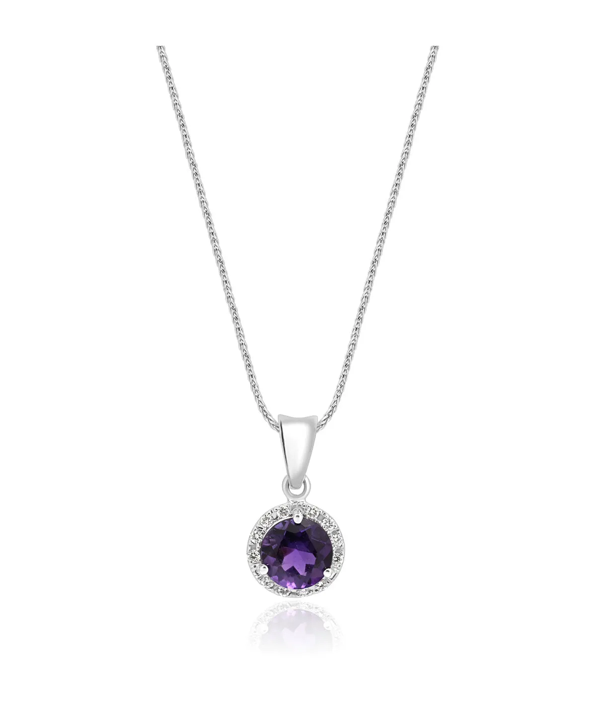 14K White Gold Amethyst and Diamond Halo Pendant