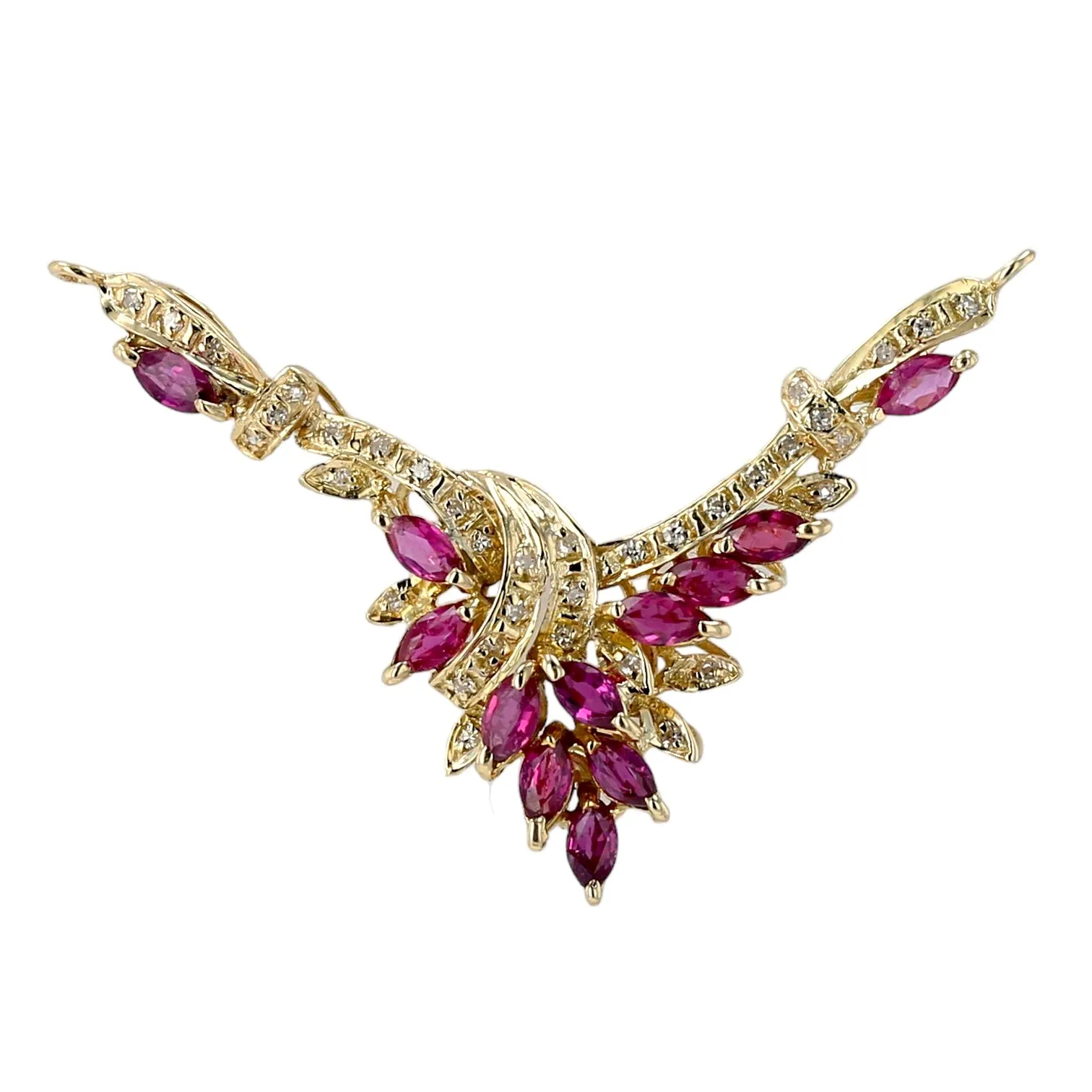 14K Yellow gold bypass ruby and diamonds pendant