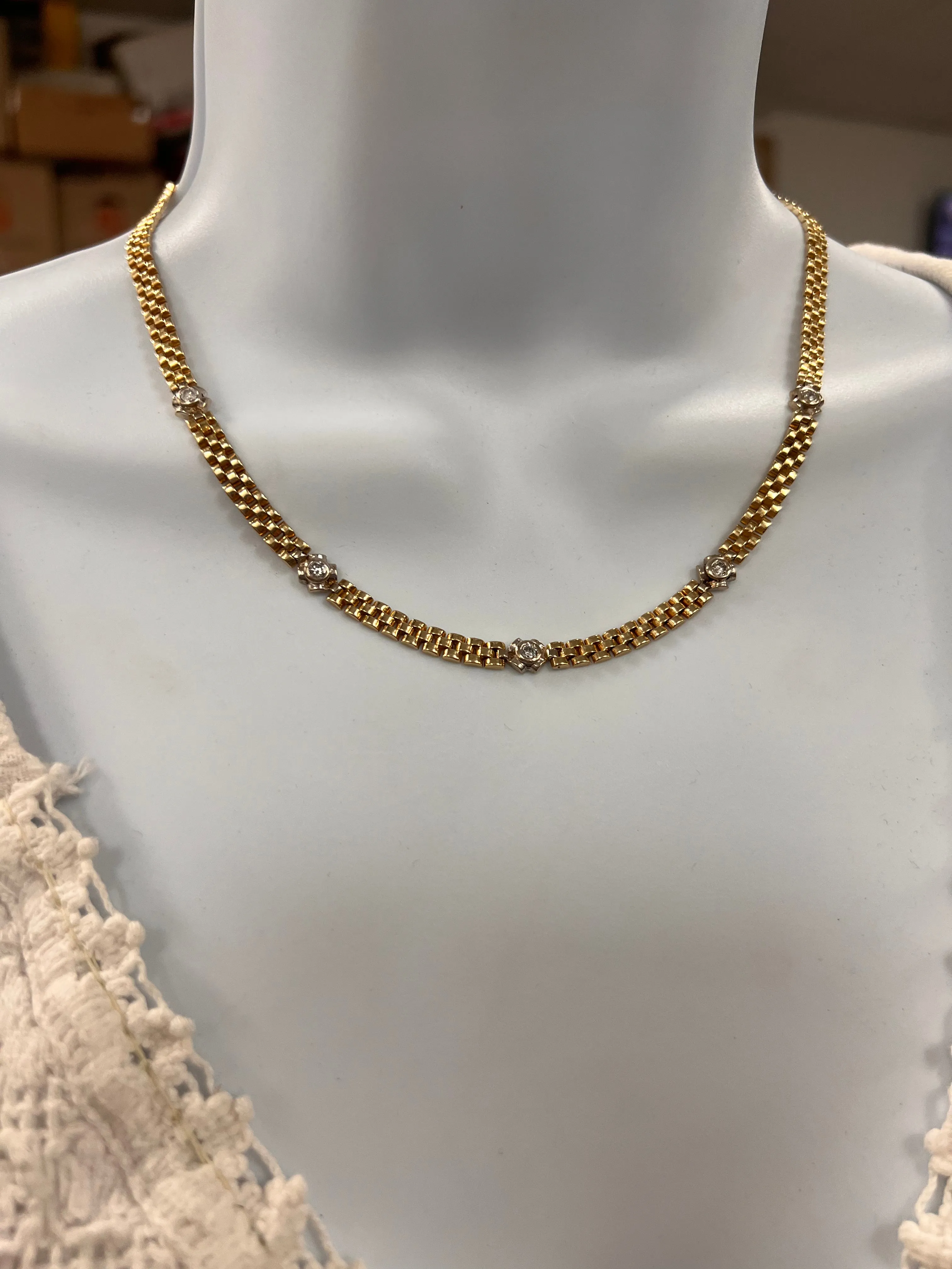 14K Yellow gold solid diamonds accent choker-226975