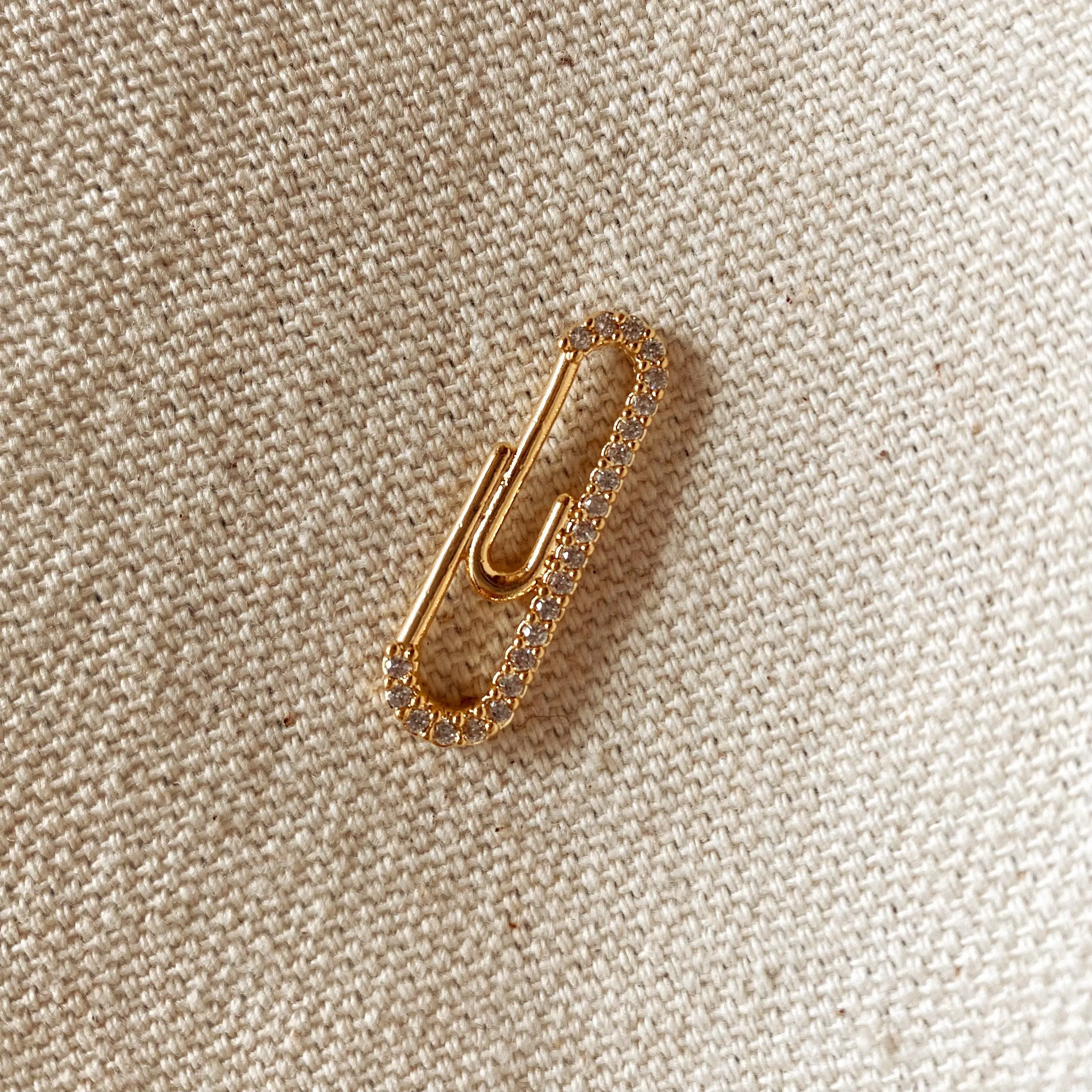 18k Gold Filled Paper Clip Charm Featuring Cubic Zirconia Accents