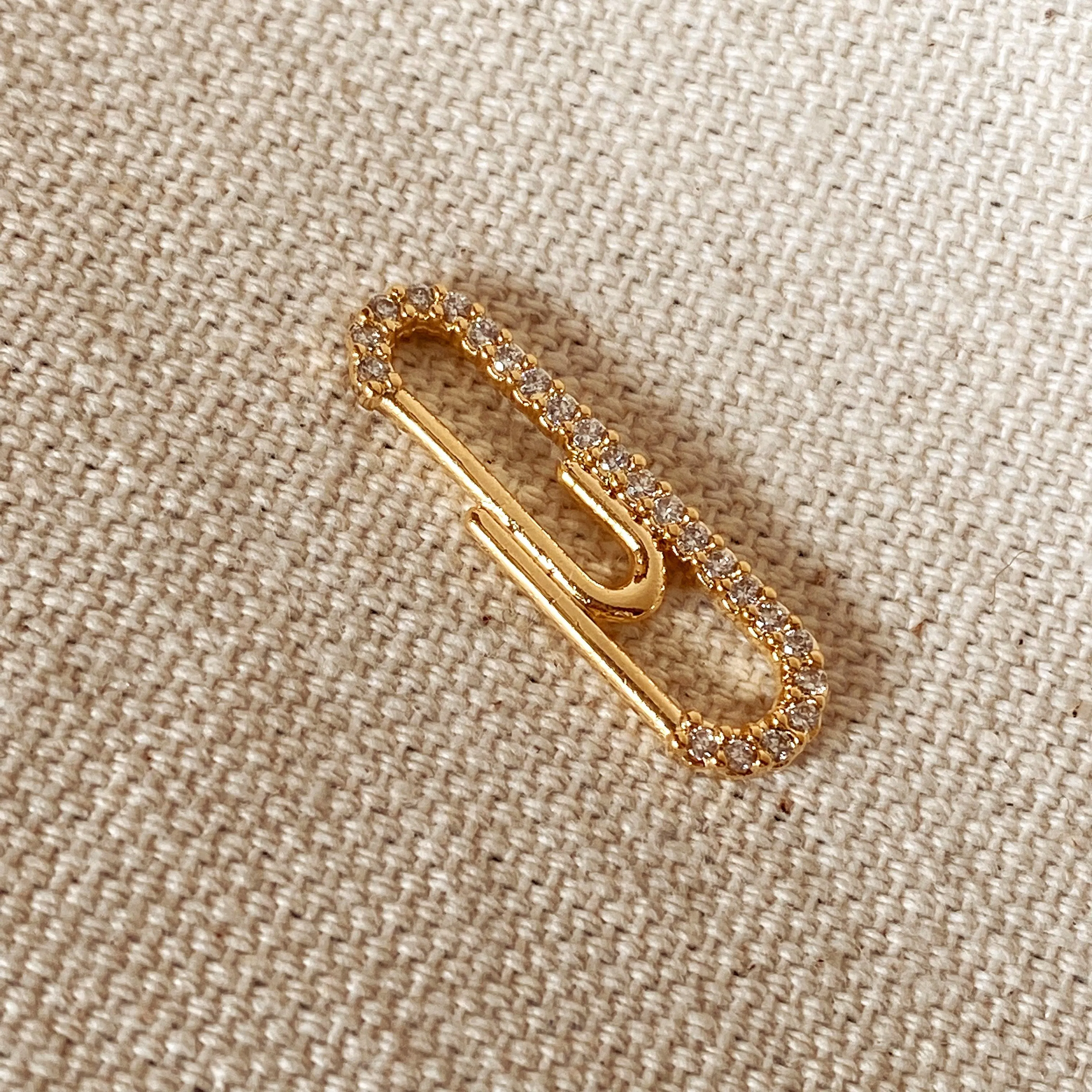 18k Gold Filled Paper Clip Charm Featuring Cubic Zirconia Accents