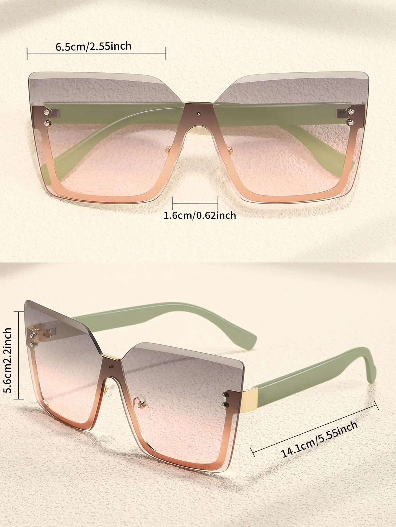 1pair Women Ombre Lens Browline Boho Sunglasses For Summer