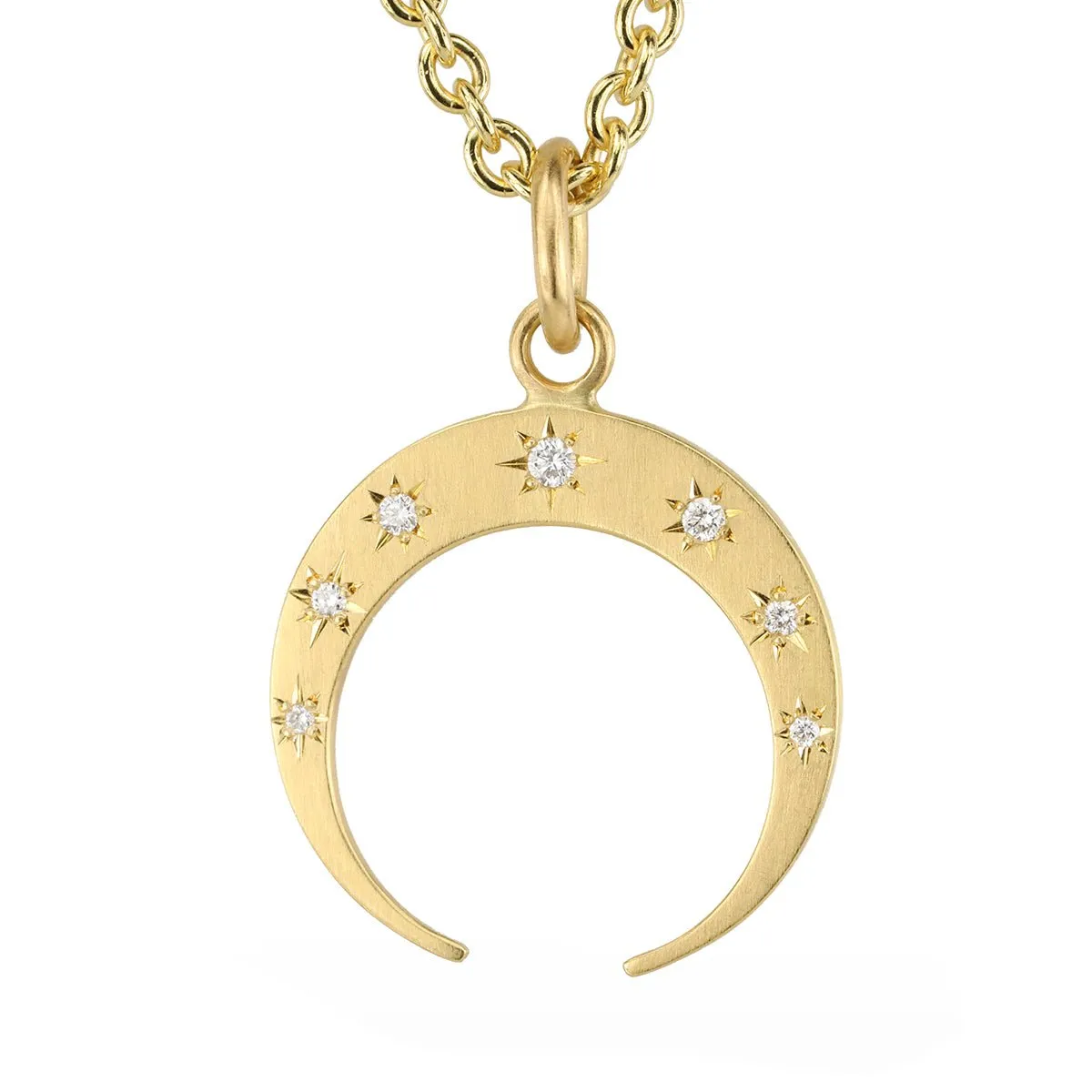 20K Gold Crescent Moon Pendant with Star-Set Diamonds