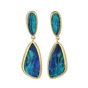 22K Gold Bezel-Set Double Iridescent Opal Post Earrings