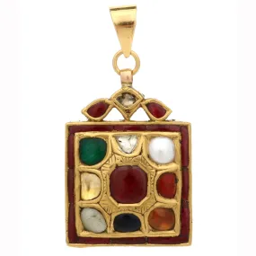 22k Gold Multi Gemstone Abir Reversible Pendant