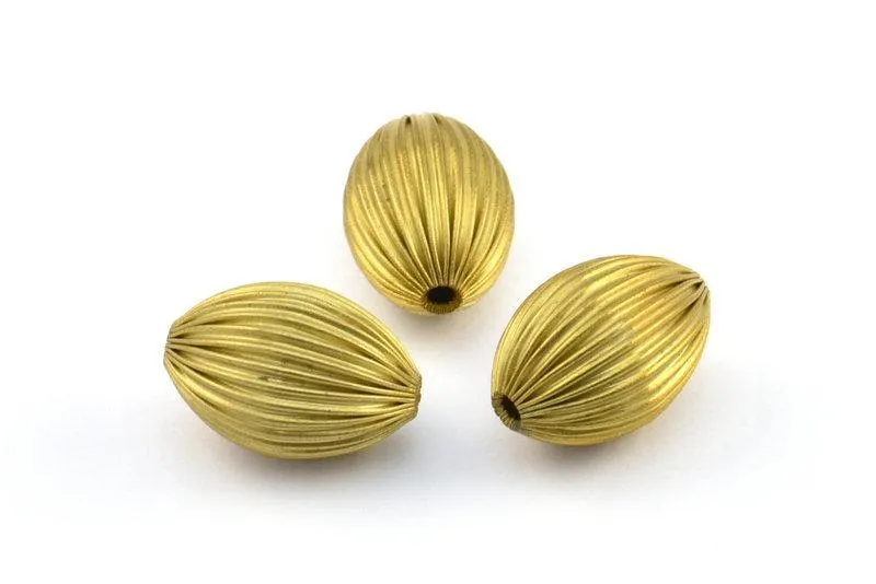 5 Vintage Raw Brass Crimped Textured (20x14mm) Oval Hollow Beads Y218