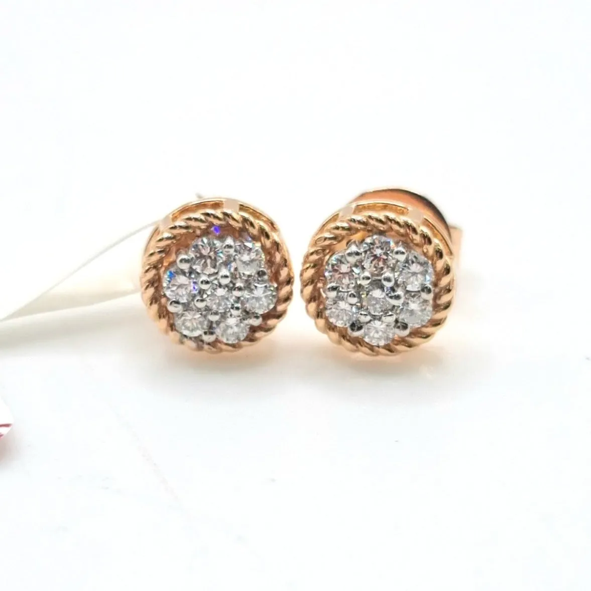 .50 CT Round Illusion Rope Diamond Earrings 18K Rosegold