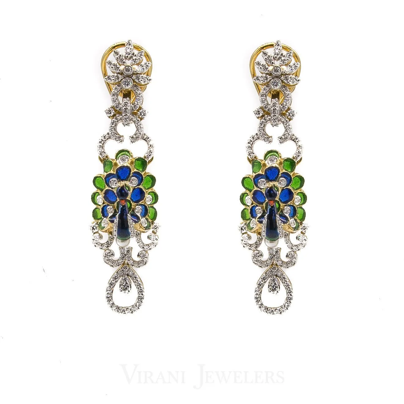 5.83 CT VVS Diamond Peacock Pendant and Earrings Set in 18K Gold