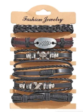 6 Pcs Set Leather Men's Bracelets