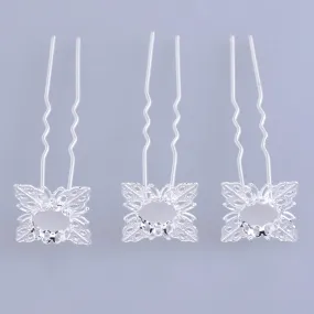 75mm U shape Wedding hair pin with 10mm Cameo Base Clips Prom Hair Pins Hair accessories silver 10pcs