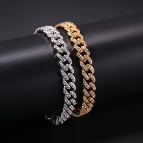 8mm 18K White Gold Zircon Cuban Link Bracelet