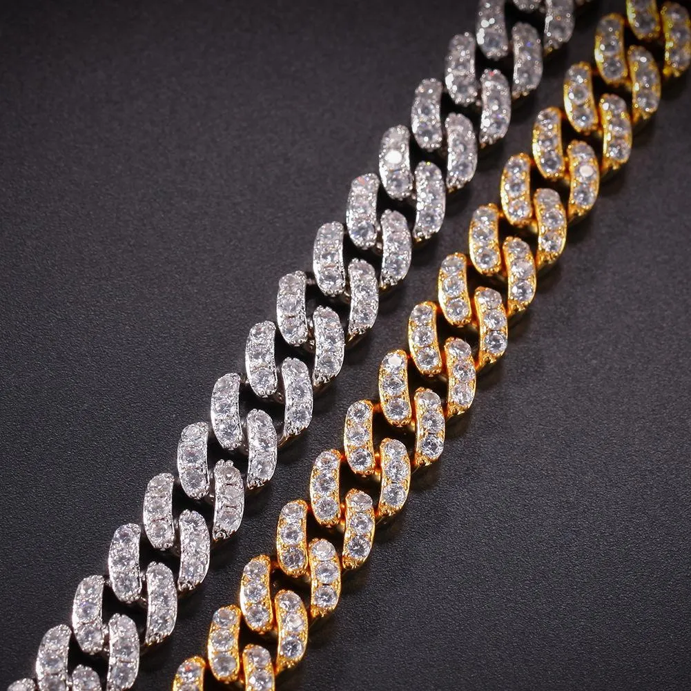 8mm 18K White Gold Zircon Cuban Link Bracelet