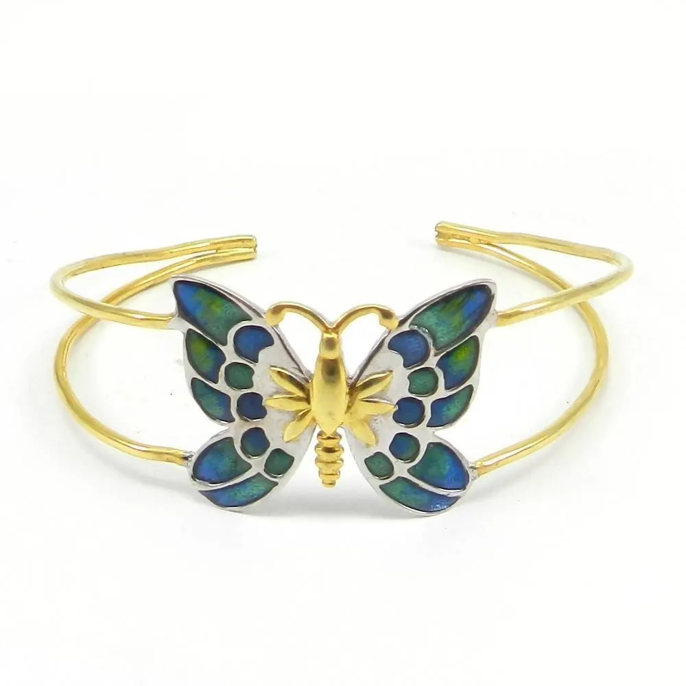 925 Sterling Silver Enamel Blue Butterfly Shape Adjustable Bracelet Jewelry