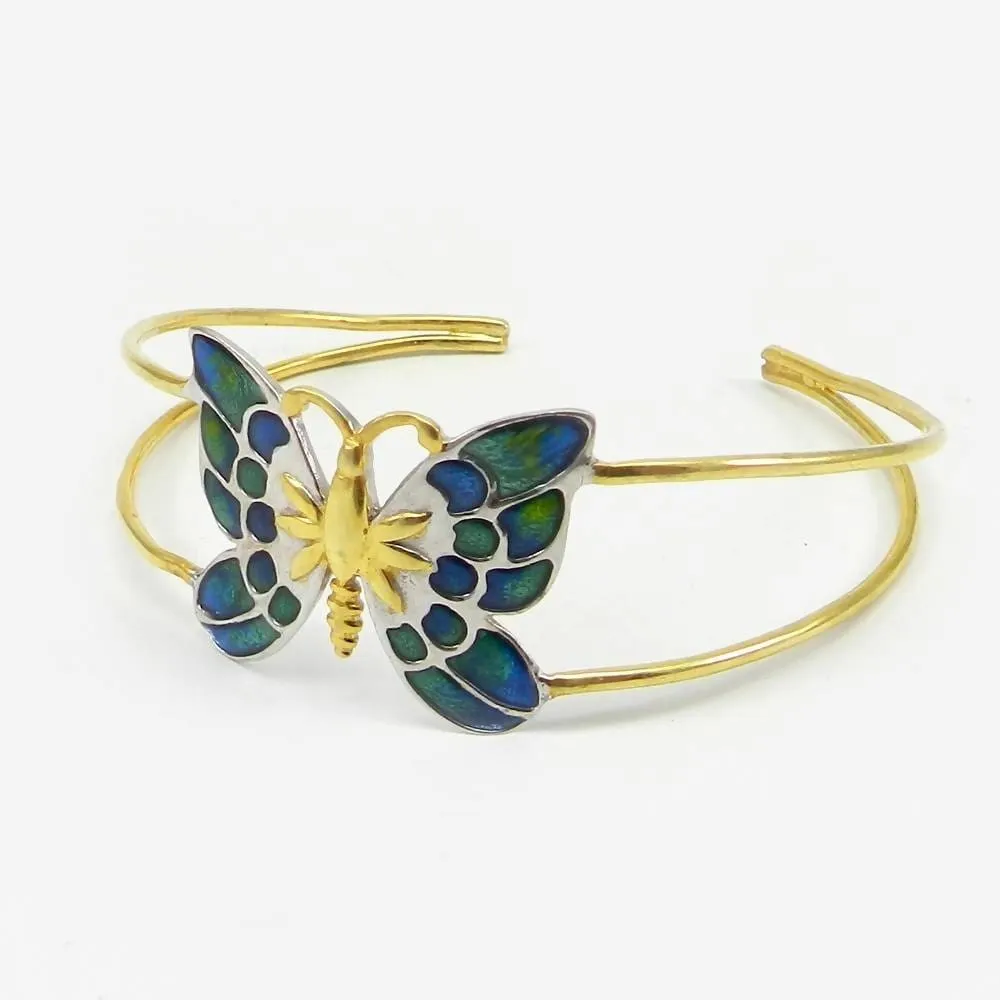 925 Sterling Silver Enamel Blue Butterfly Shape Adjustable Bracelet Jewelry