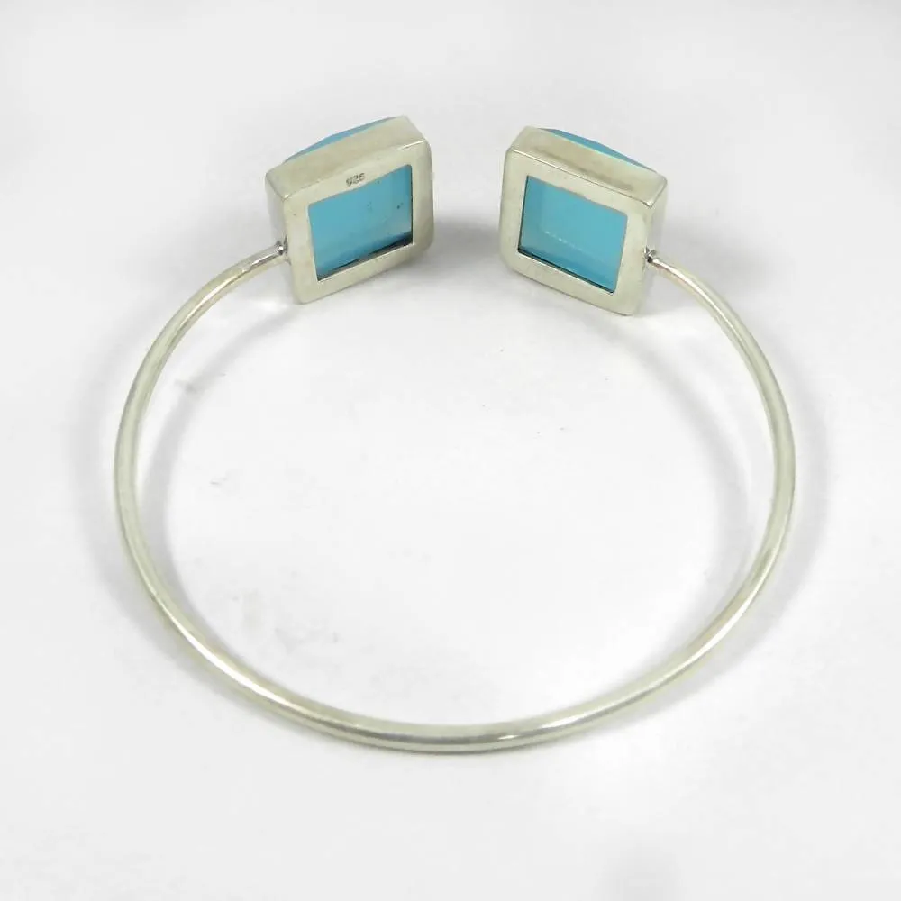 925 Sterling Silver Tulia Aqua Chalcedony Adjustable Bezel Bangle Jewelry