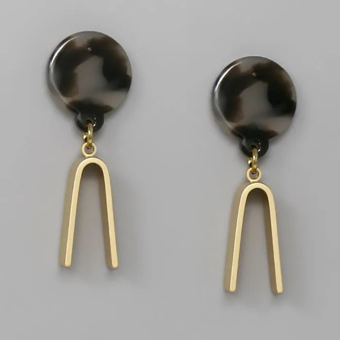 Acetate Disc Top Metal Drop Earrings