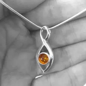 Amber Silver Necklace, Choker Length & Longer