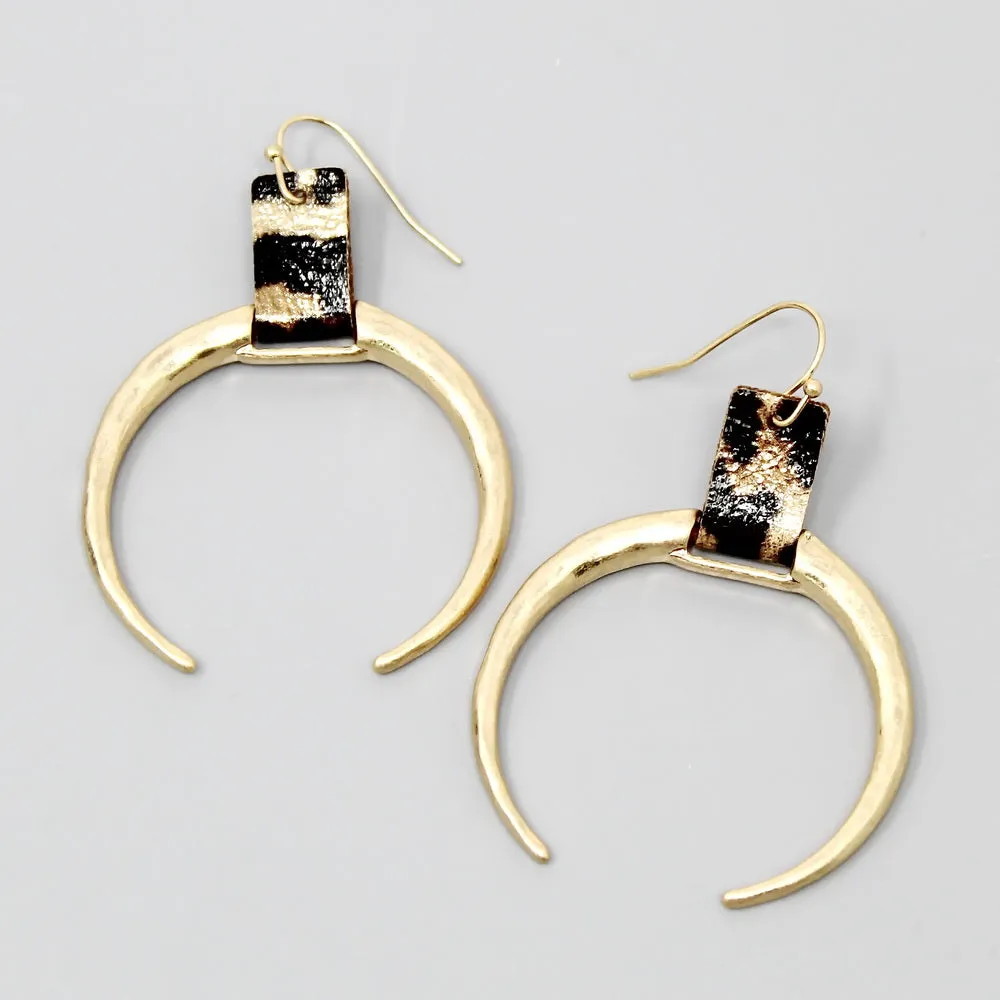 Animal Print Leather Strap Crescent Shape Drop Earrings