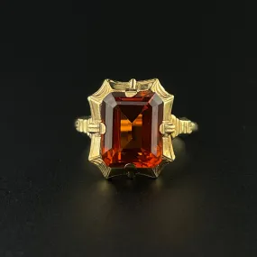 Art Deco 10K Gold Orange Topaz Statement Ring, Sz 5 3/4