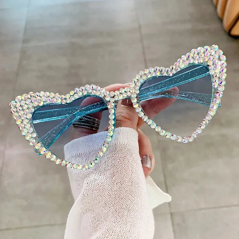 Ashore Shop Women New Luxury Diamond Sunglasses Large Heart Shape Ultraviolet Sun Glasses for Ladies Unisex Large Frame Hip Hop Eyewear