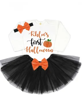 Baby Girl's First Halloween Tutu Outfit - Personalized