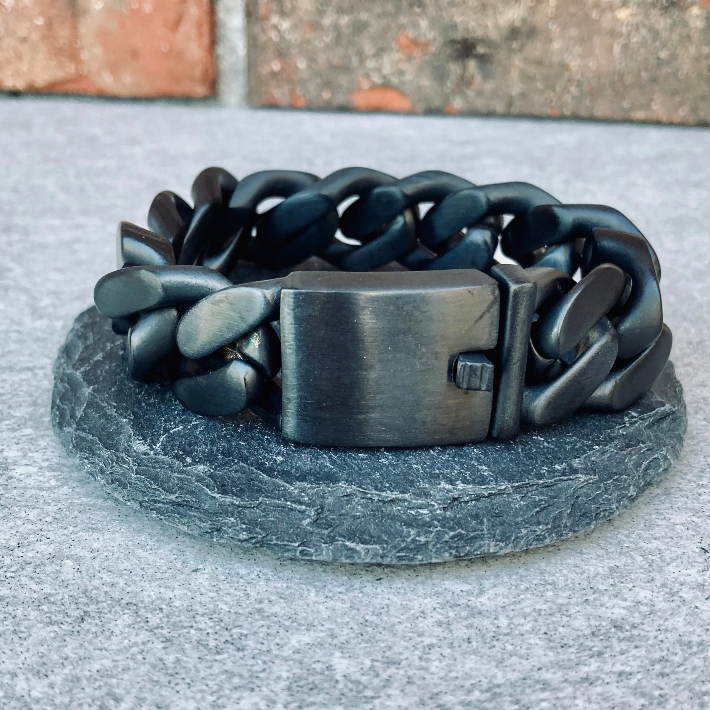 Bagger Bracelet - EASY BIKER - Matte Black Stainless - 3/4 wide - B75