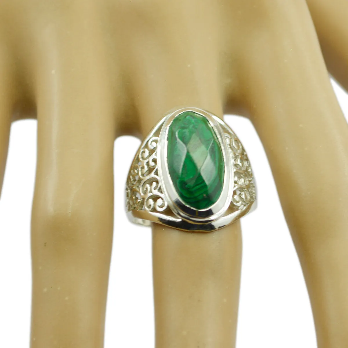 Bewitching Gem Malachite 925 Ring Wholesale Sterling Silver Jewelry