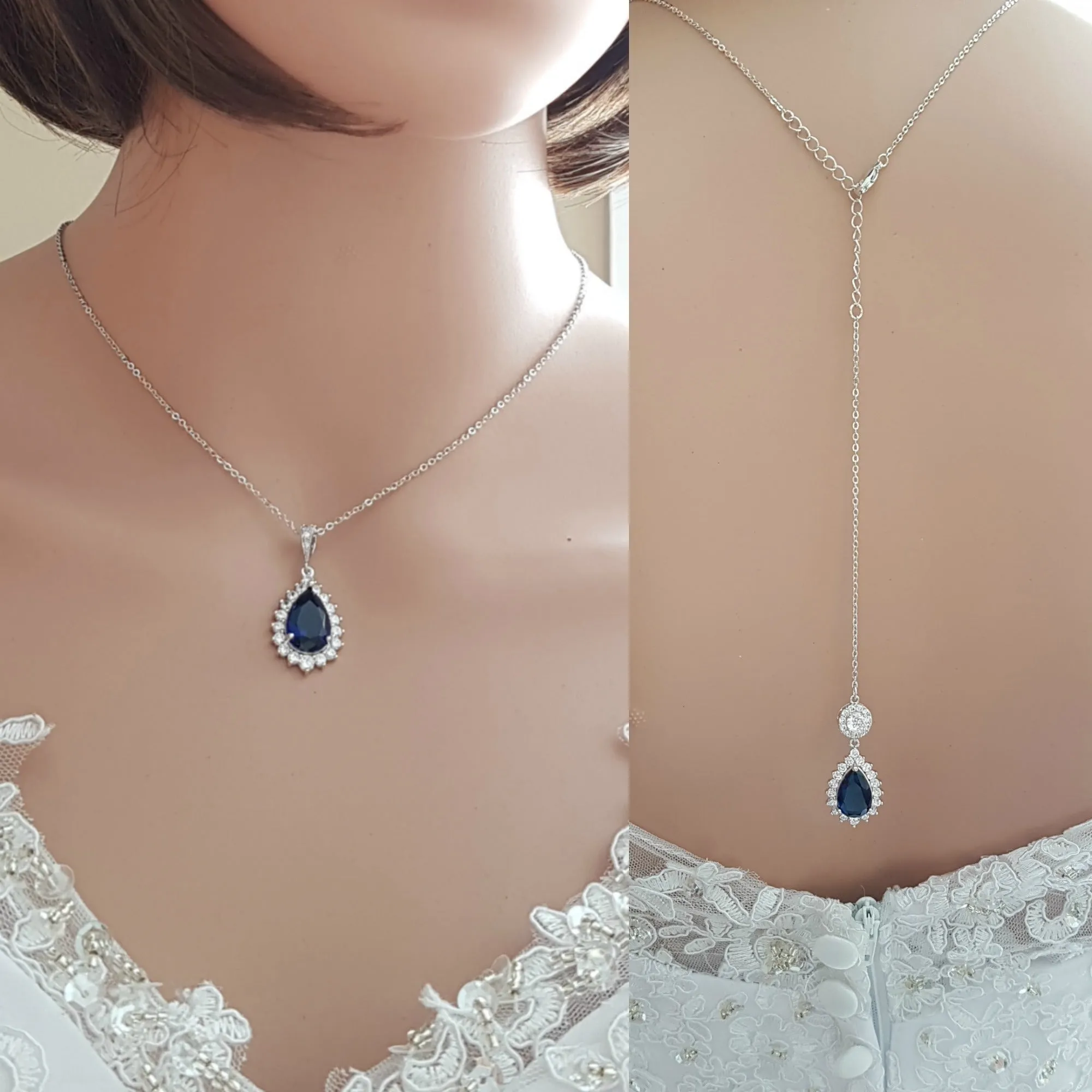 Blue & Gold Necklace with Backdrop-Aoi