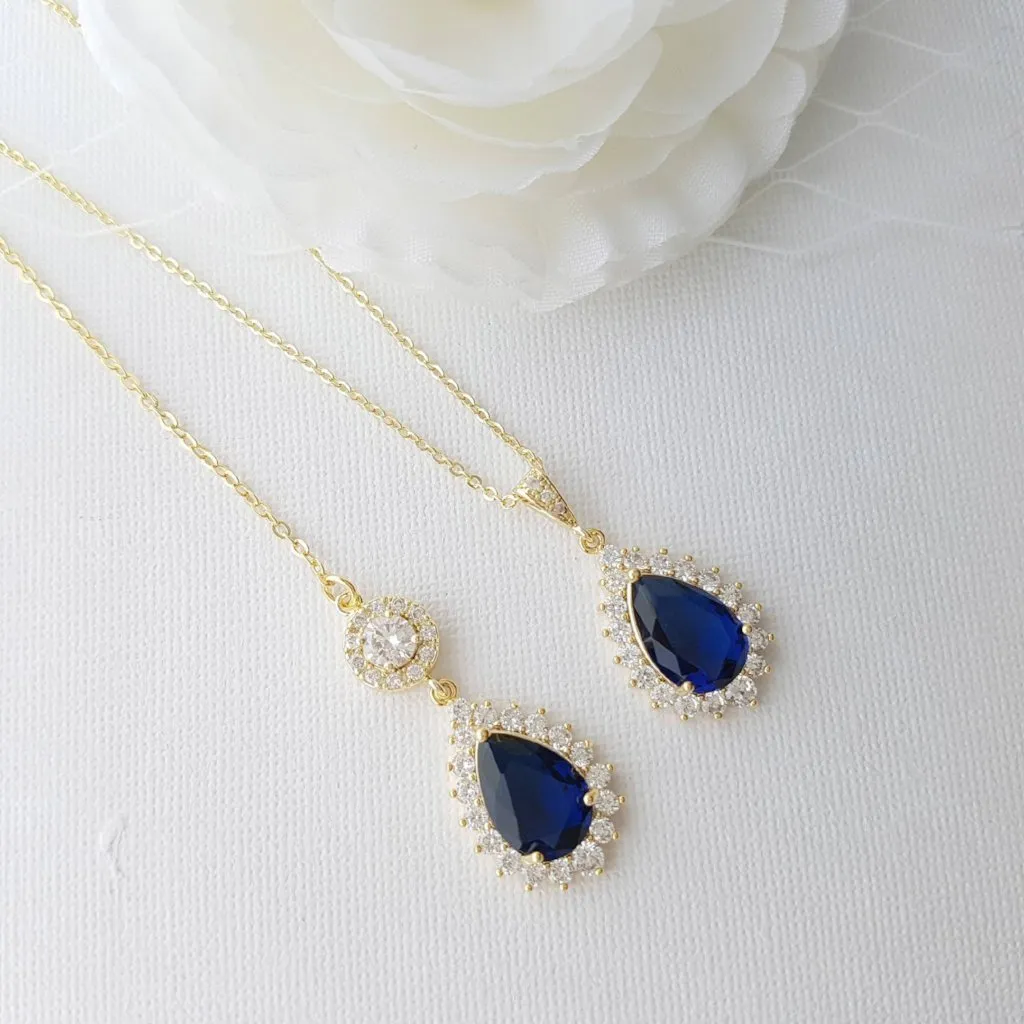 Blue & Gold Necklace with Backdrop-Aoi