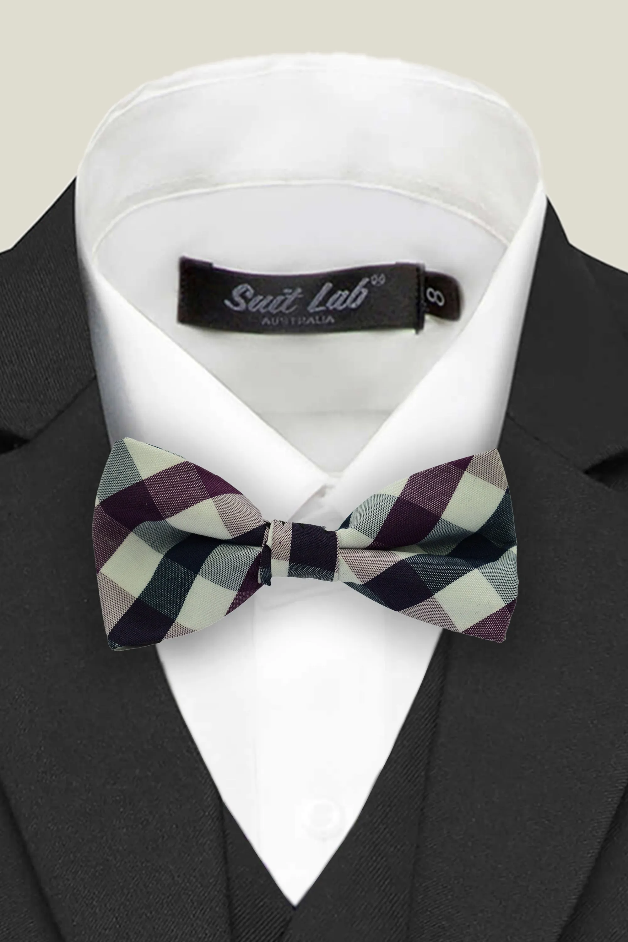 Boys Bow Tie - Purple and White Checkered