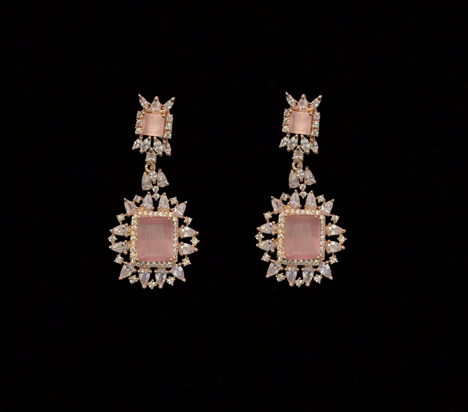 BR103 Sarah  rose gold plated cz set in pink ( SHIPS IN 3 WEEKS  )