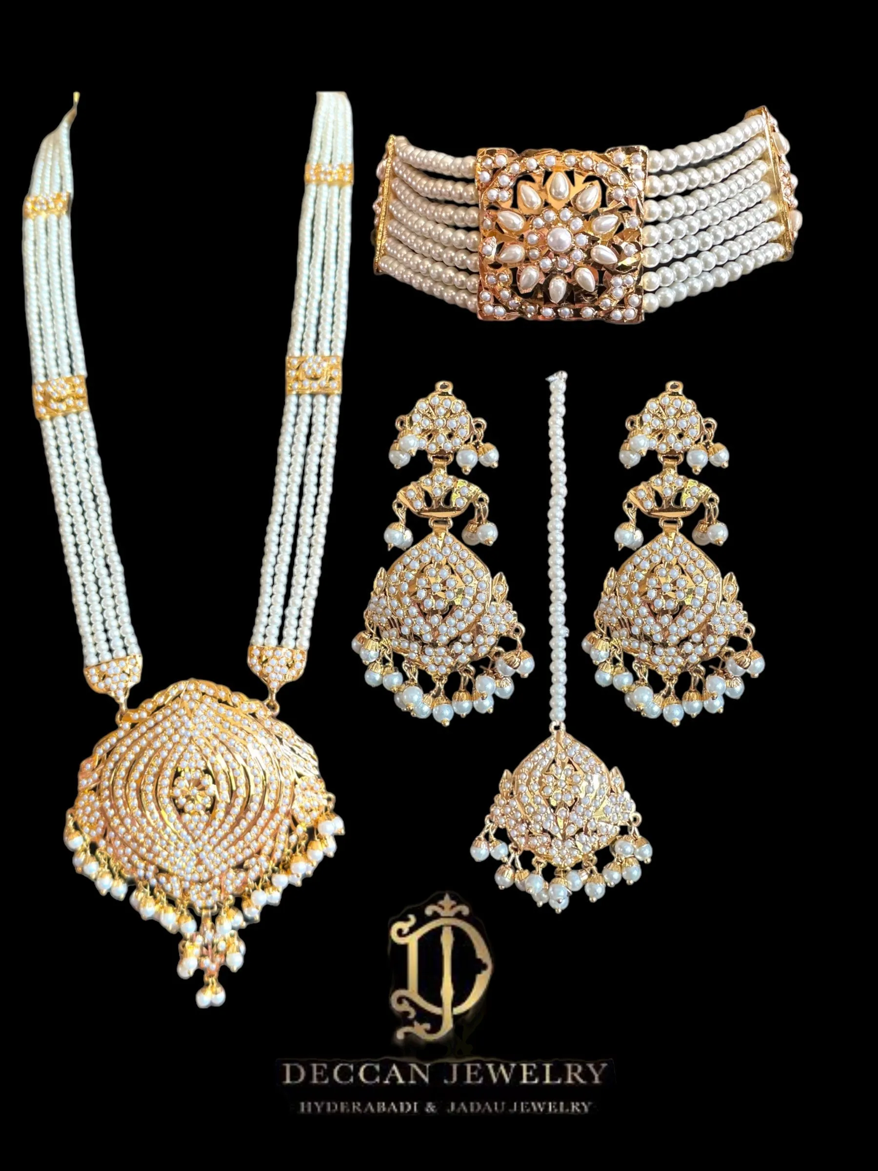 BR313 RUSHDA jadau bridal set in pearls ( READY TO SHIP )