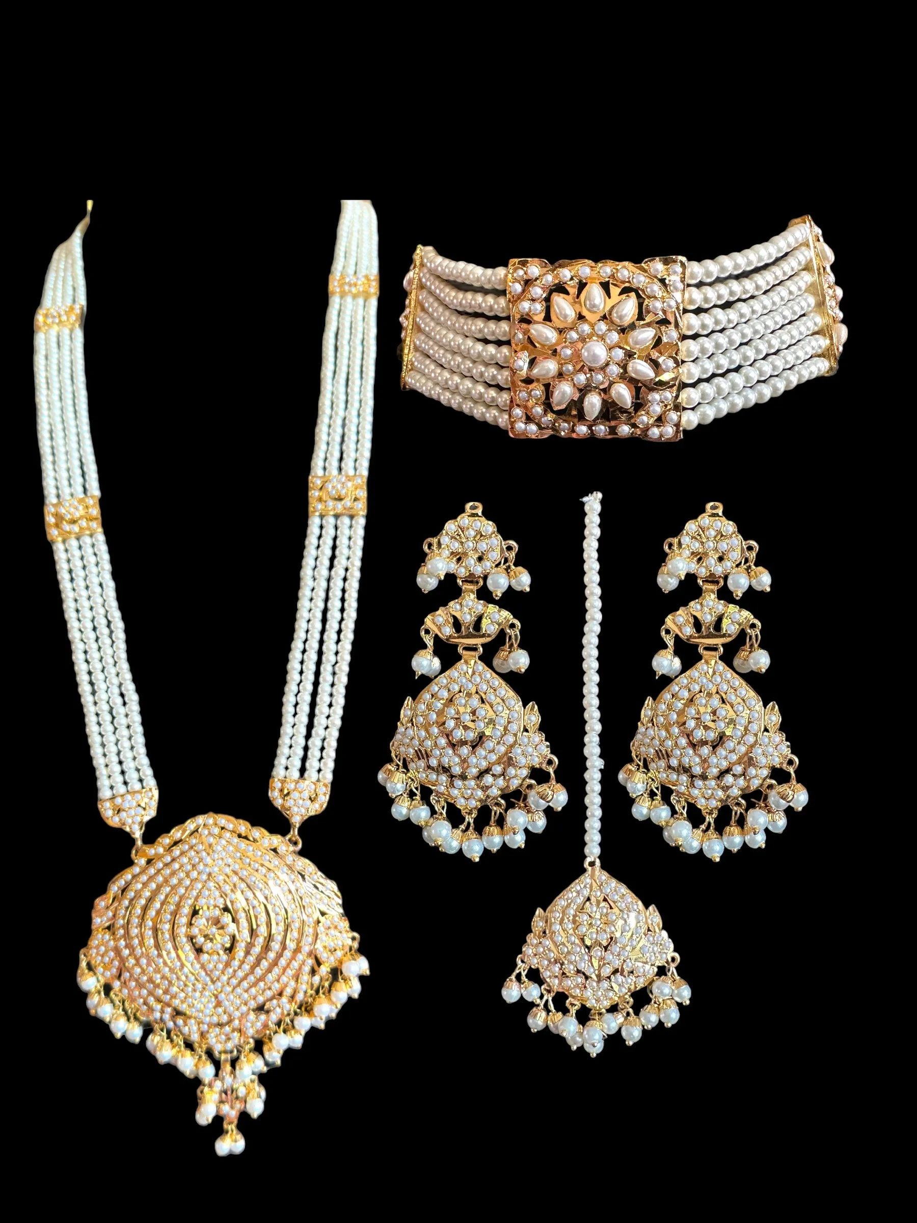 BR313 RUSHDA jadau bridal set in pearls ( READY TO SHIP )