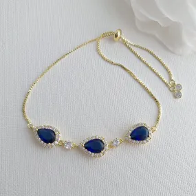 Bracelet in Sapphire Blue & Rose Gold for Bride & Bridesmaids-Aoi