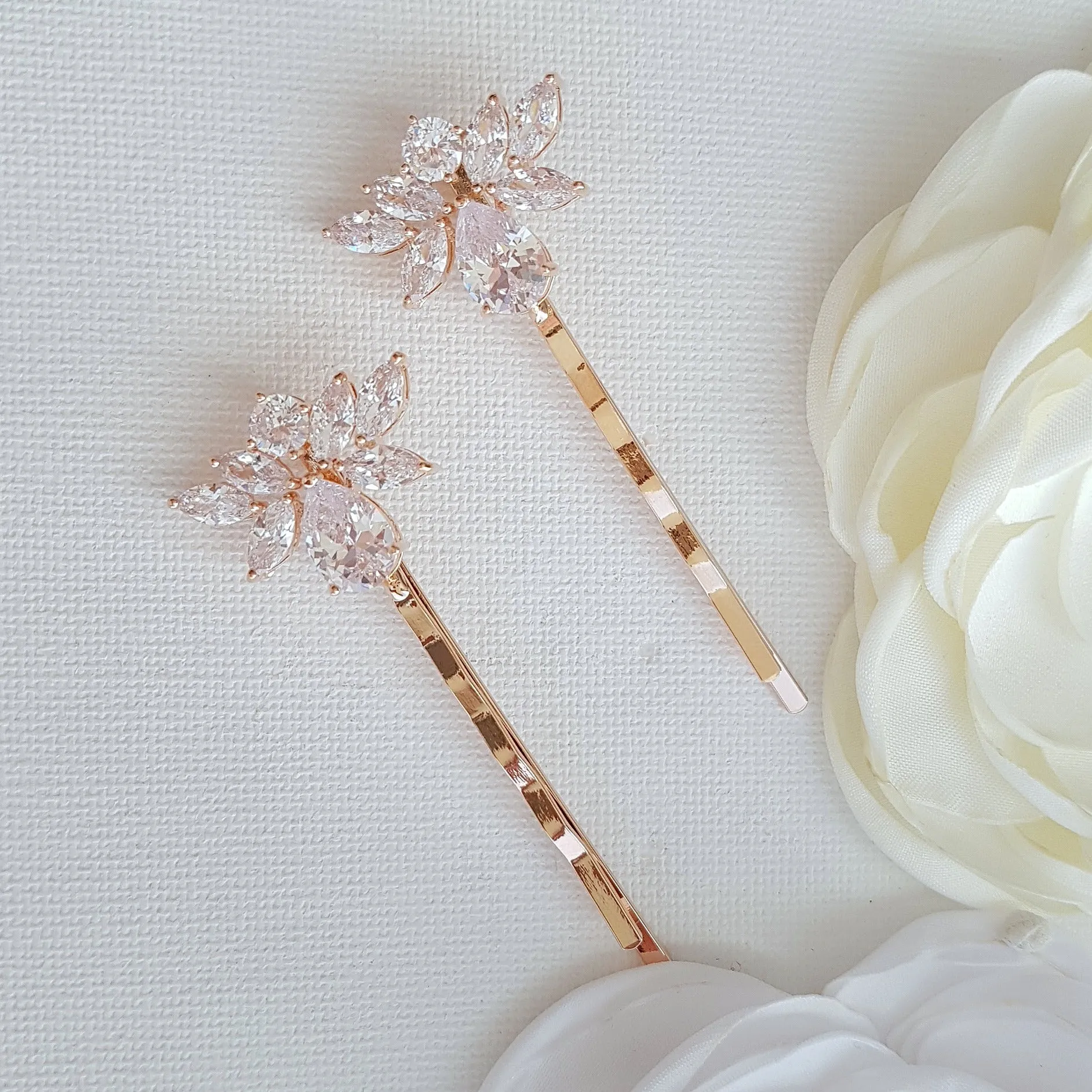 Bridal Hair Pins Crystal Pearl Silver-Nicole