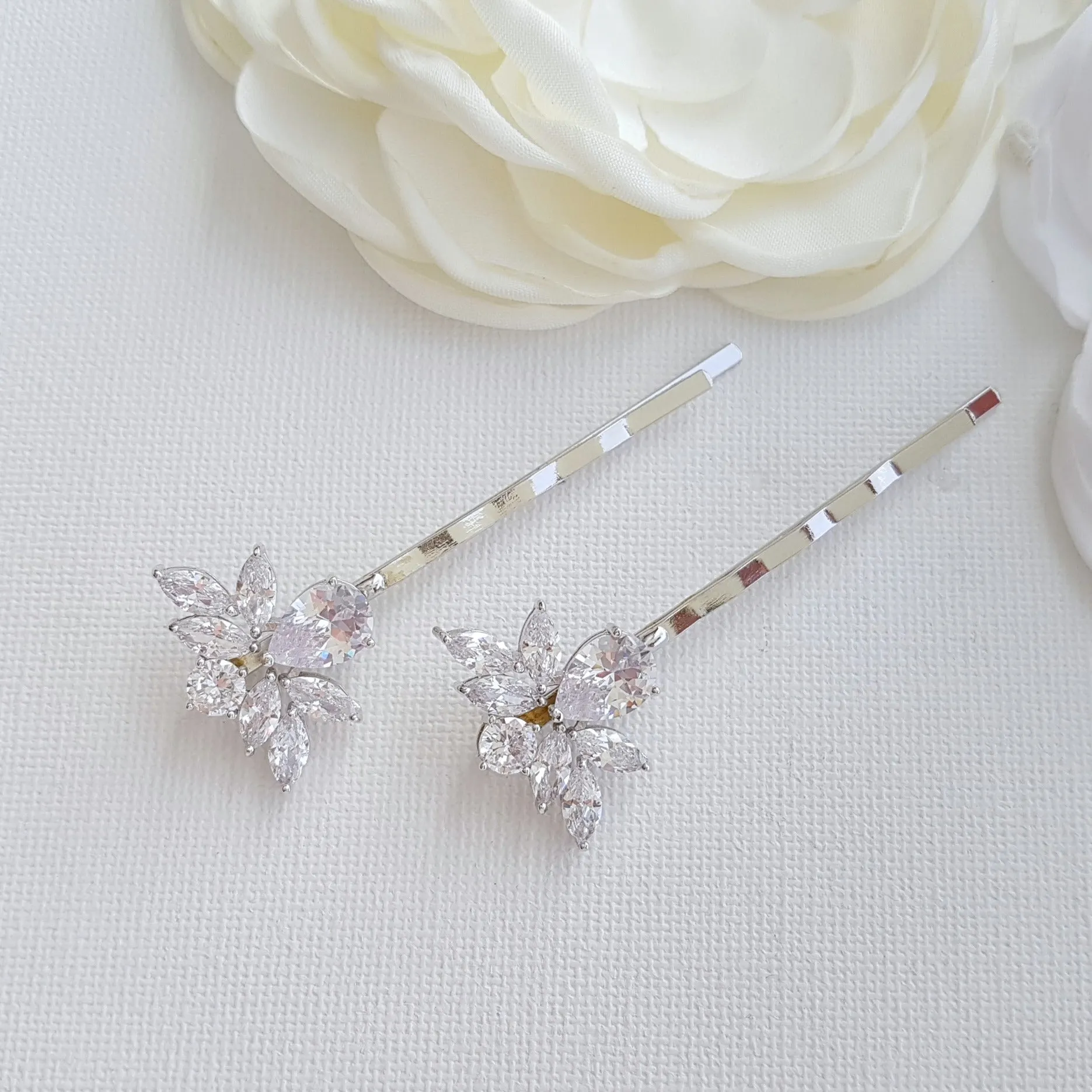 Bridal Hair Pins Crystal Pearl Silver-Nicole