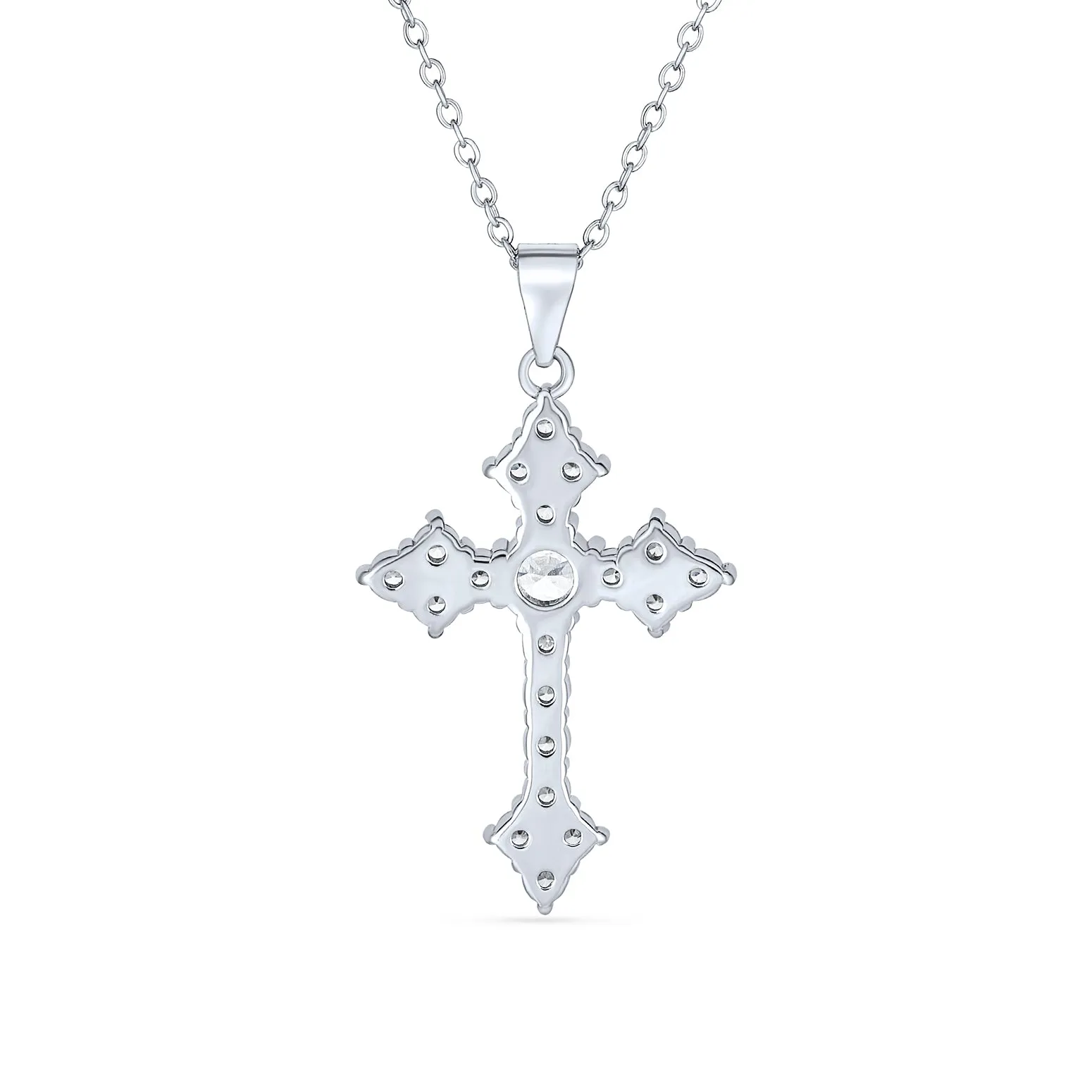 Bridal Vintage Style CZ Cross Pendant Necklace .925 Sterling Silver