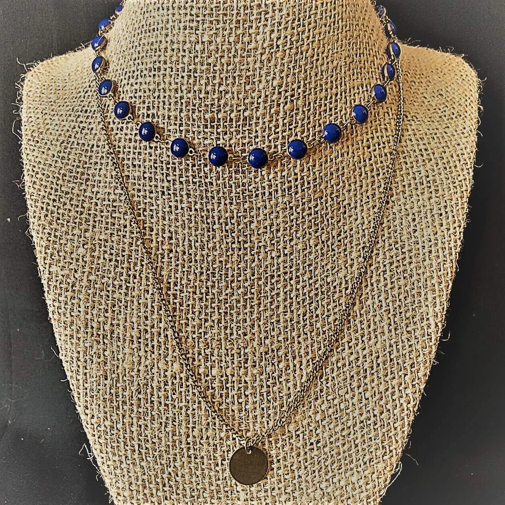 Bronze Layered Beaded Disc Necklace