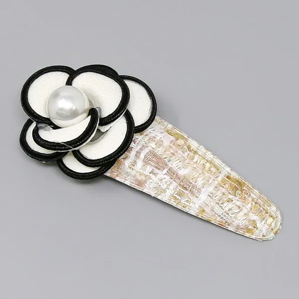 Camellia Flower Tweed Fabric Hair Clip