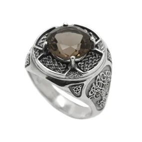 Celtic Natural Smoky Quartz Unisex Ring Silver 925