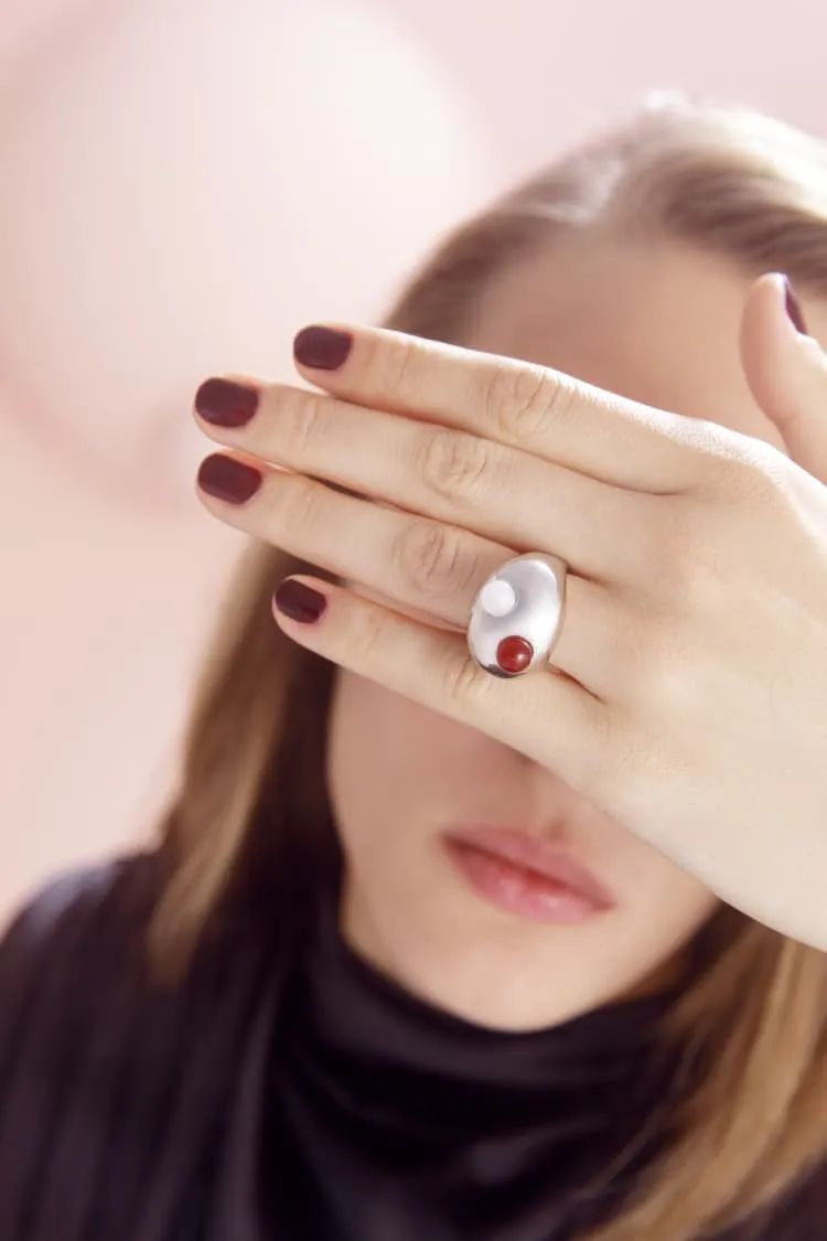 Chunky silver ring with stones