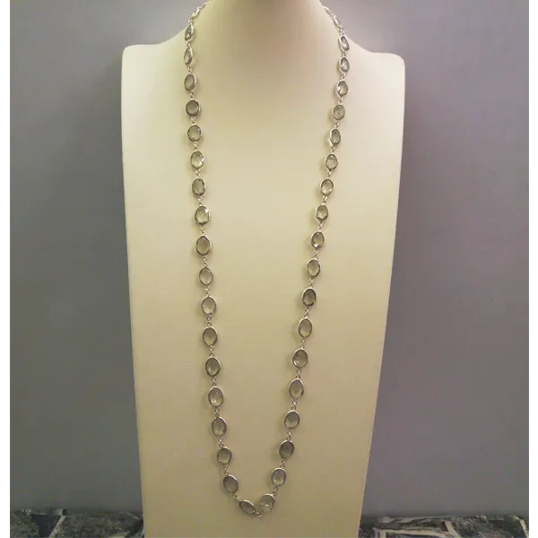 Clear Quartz Oval Jeweled Chain Necklace