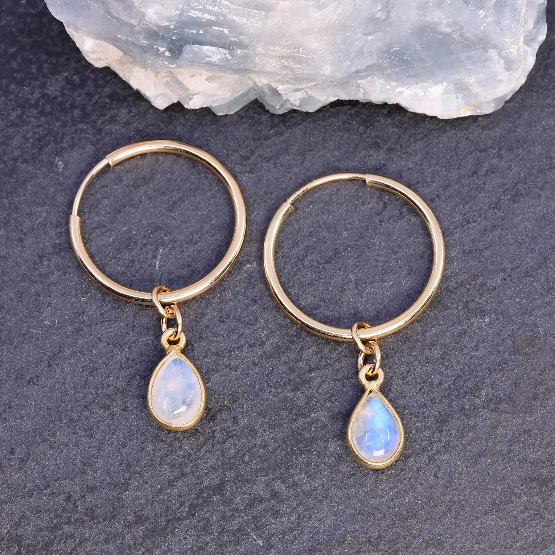 Cloud - Dainty Gold Moonstone Hoop Earrings