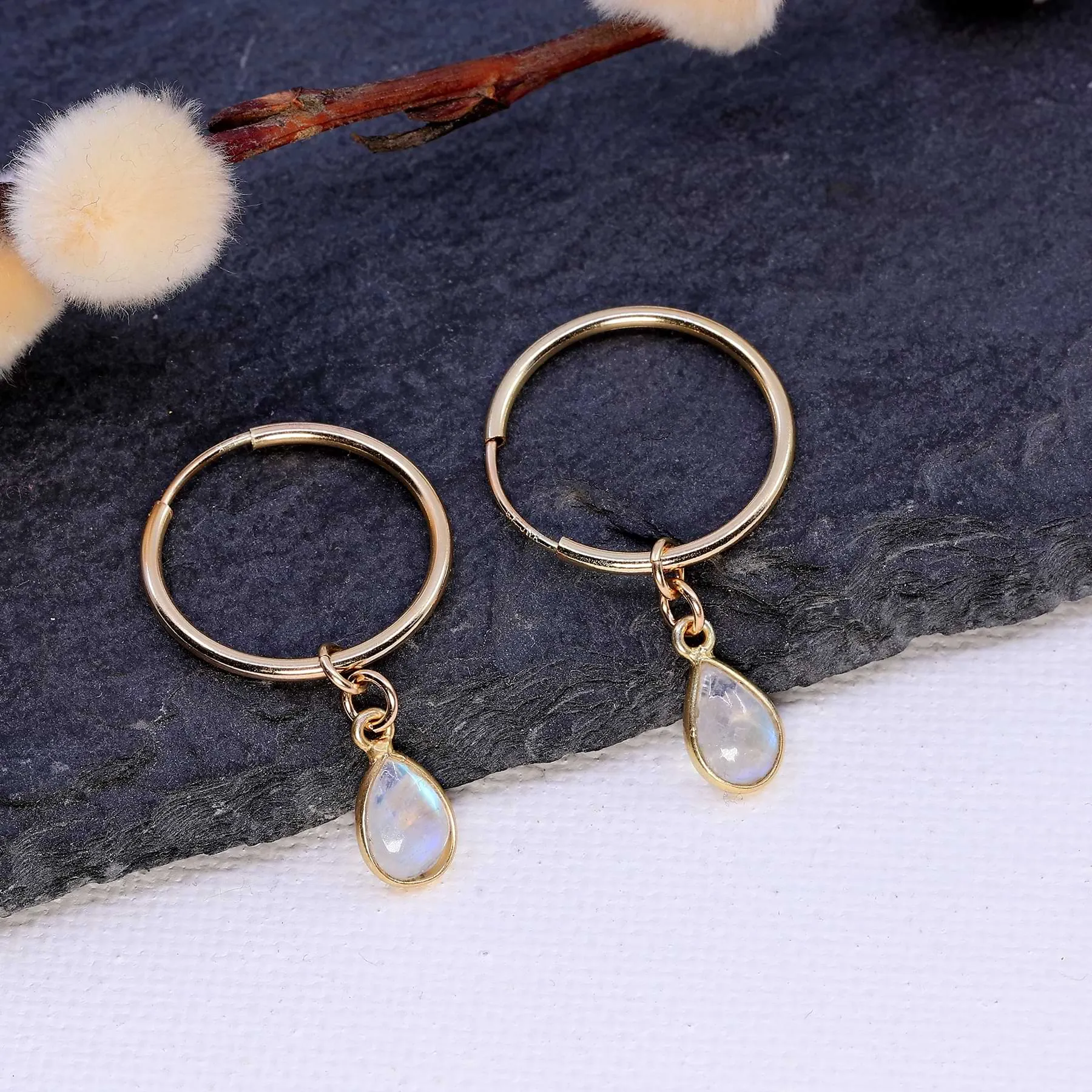 Cloud - Dainty Gold Moonstone Hoop Earrings